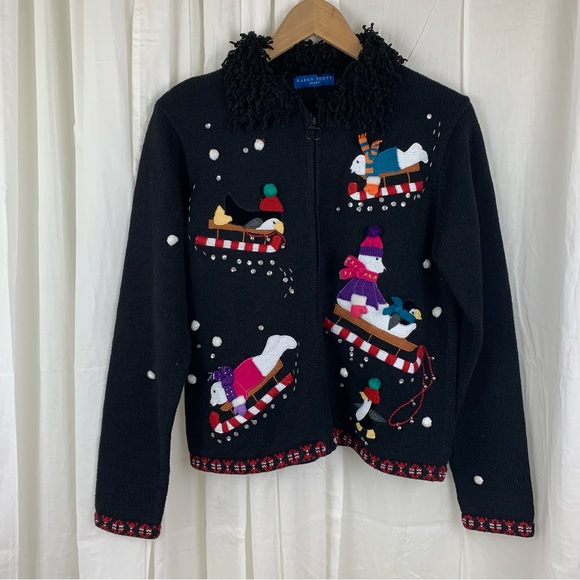 Karen Scott‎ Sport Holiday Winter Themed Zip Cardigan Size S Excellent condition - Picture 1 of 14